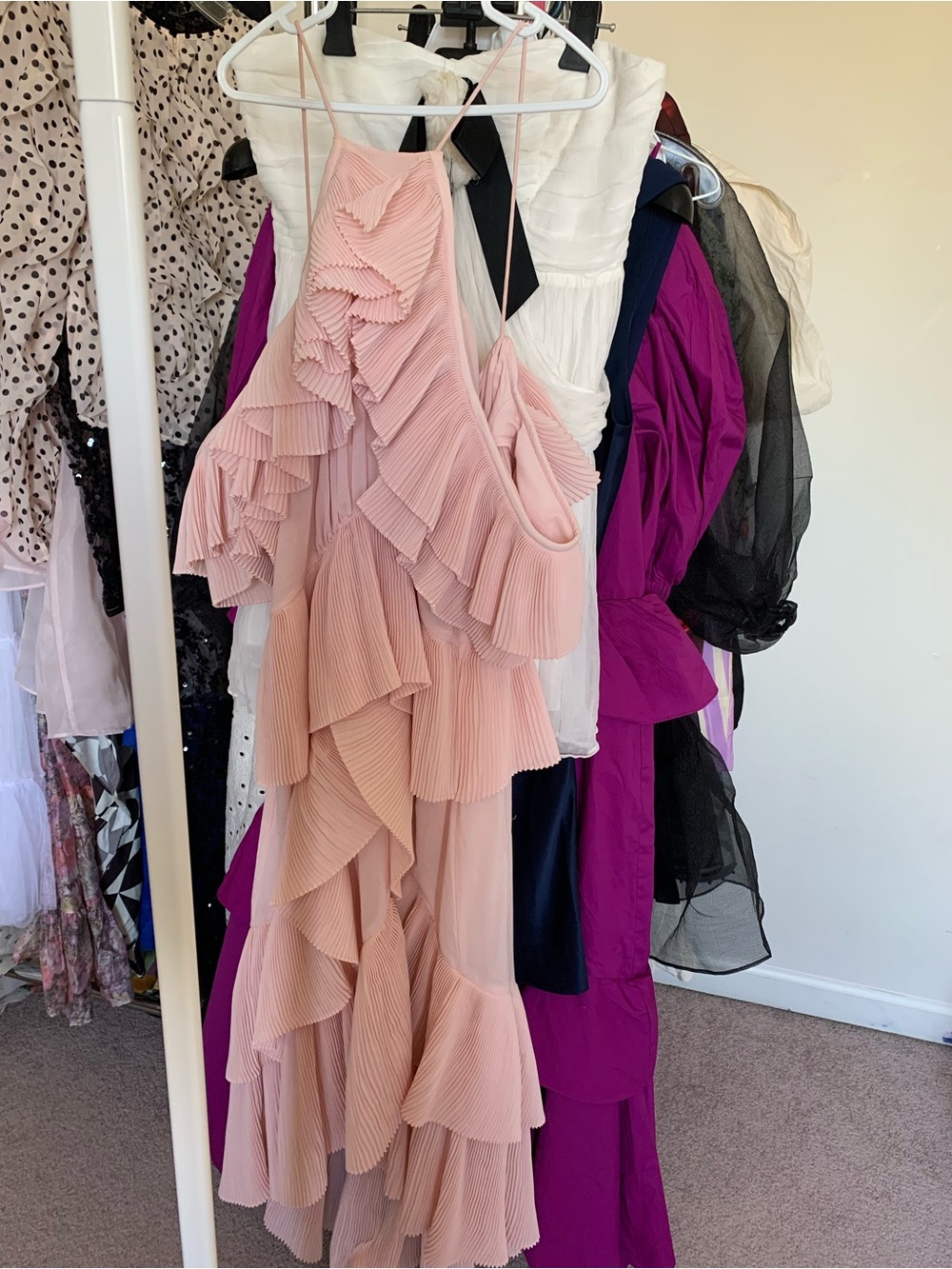 Acler Blush Pink One-Shoulder Ruffled Tiered Dress